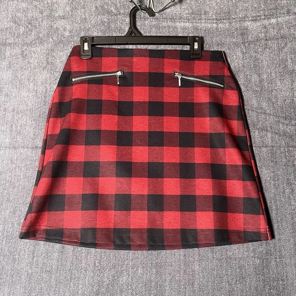 Maurices Womens Skirt Size Small S Red Black Buffalo Plaid Mini Zipper